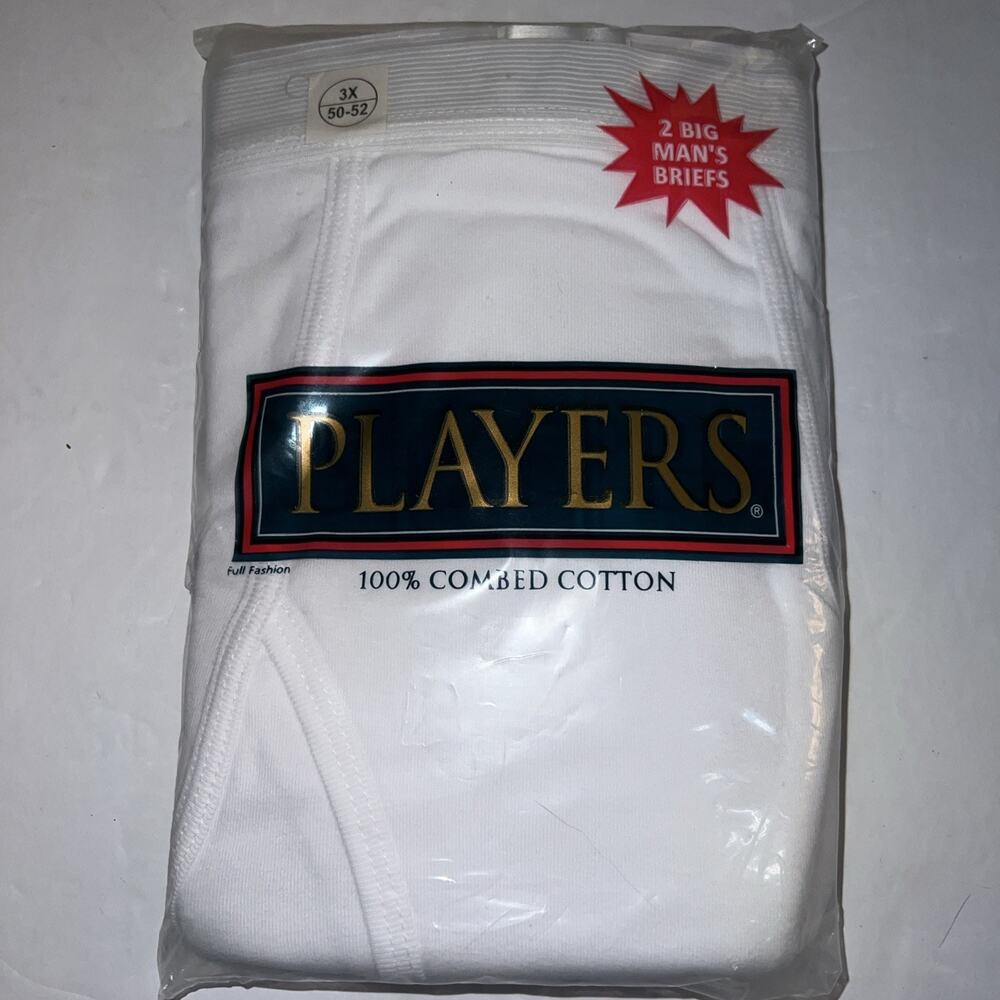 2pr Men's Players White Cotton Briefs Underwear 3X 50-52